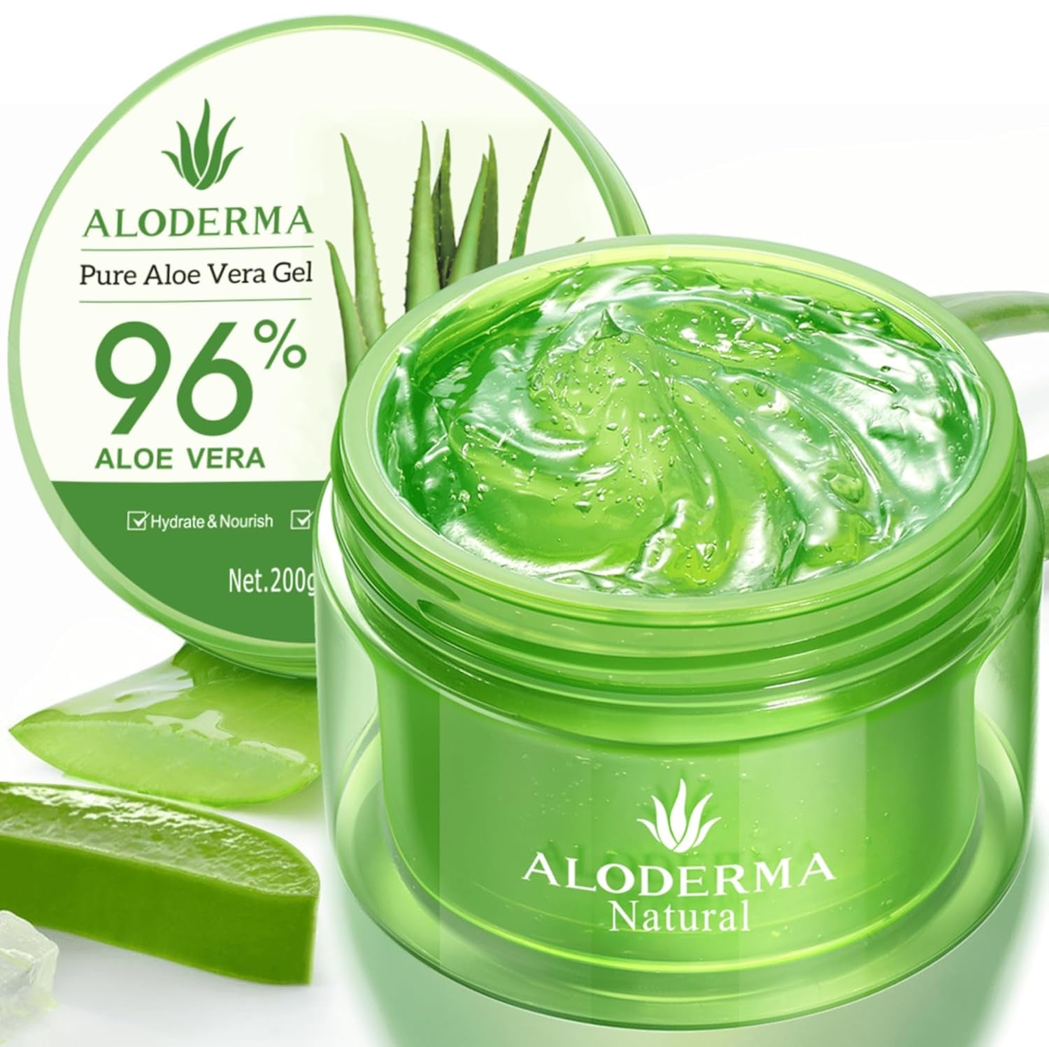 Organic Aloe Vera Gel for Face & Body, 96% Pure Aloe Gel Made within 12 Hours of Harvest, Ideal for Skin, Scalp, & Hair Hydration, Calming Moisturizer for Soothing after Sun Care Relief, 7Oz