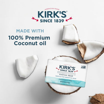 Castile Bar Soap for Men, Women & Children - Made with Premium Coconut Oil, Sensitive Skin Formula- Vegan & Non GMO- Fragrance Free- 4 Oz. Bars 6 Pack